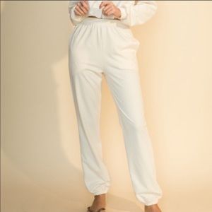 Cream jogger sweatpants ankle